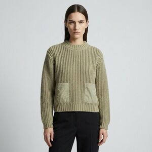 ZARA Knit Sweater with Contrast Pocket Crew Neck Sweater Chunky Knit Large